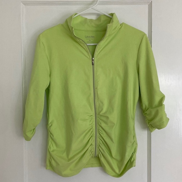 Calvin Klein Scrunched Lime Green Zip Up Sweatshirt - Picture 1 of 16